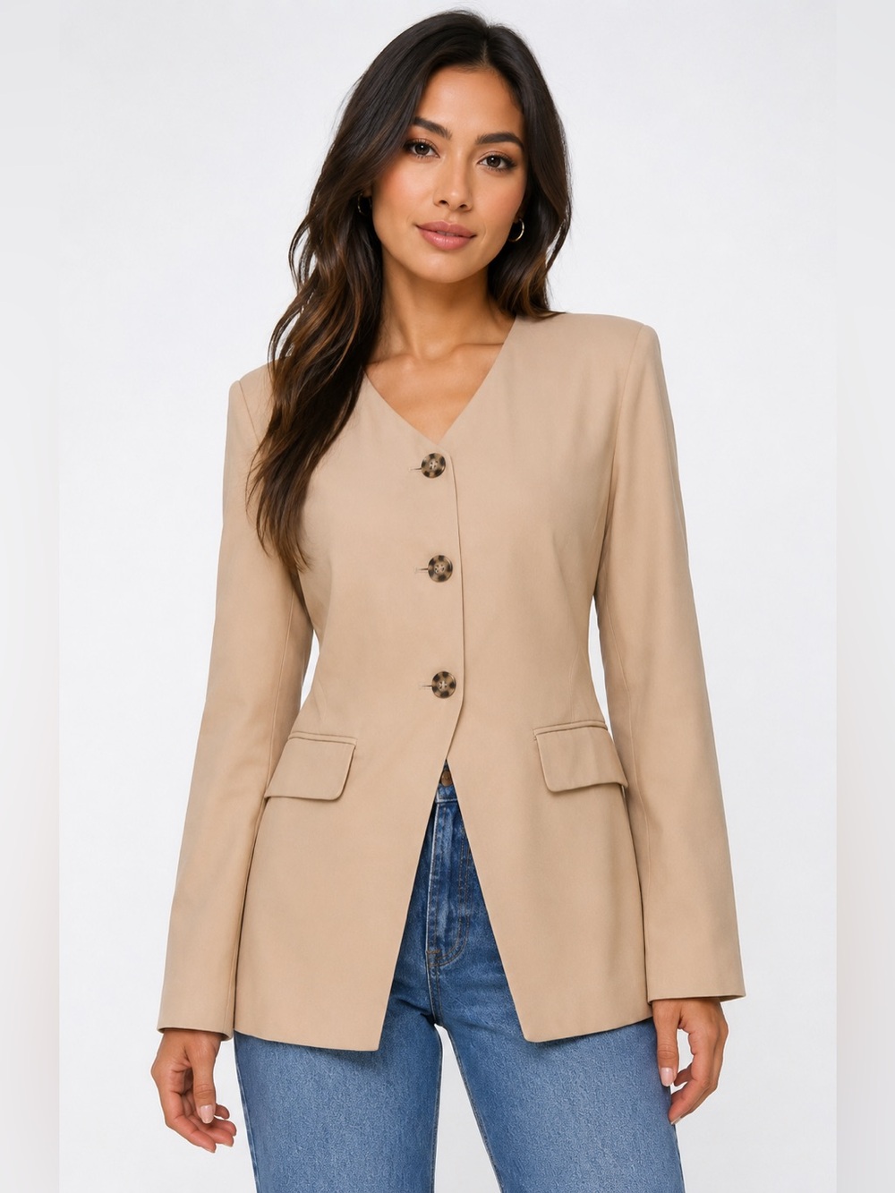 Bagatelle Collection Linen Blend Blazer Women’s Small Beige Career Jacket